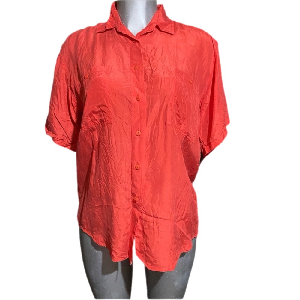 Silk Mist Coral Shirt Mature Business Coastal Beach Loose Fit Minimalist Medium